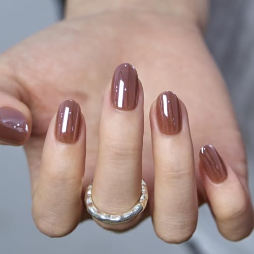 CurvLife Taupe Glow Short Oval Press-On Nails - Soft Gel