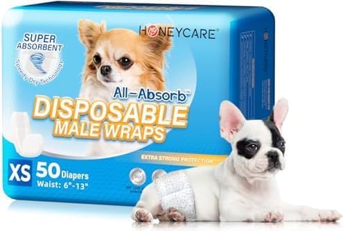 All-Absorb Male Dog Wraps - 50 Count, Small Size | Leak-Proof & Comfortable