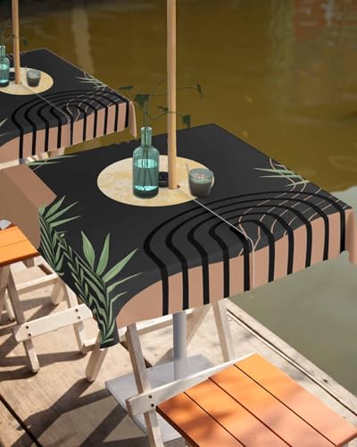 Waterproof Outdoor Tablecloth with Umbrella Hole & Zipper - 54x54 Inch Boho Design