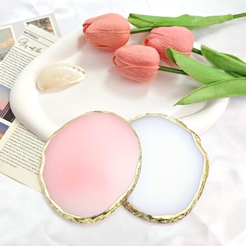 Nail Art Palette Set - 2 Pcs Resin Mixing Plates with Gold Edge