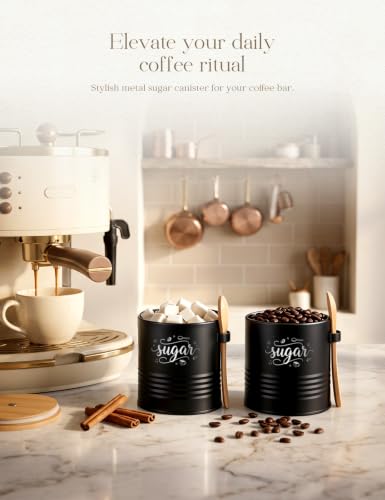 Airtight Metal Sugar Bowl with Lid & Spoon - 15oz Capacity