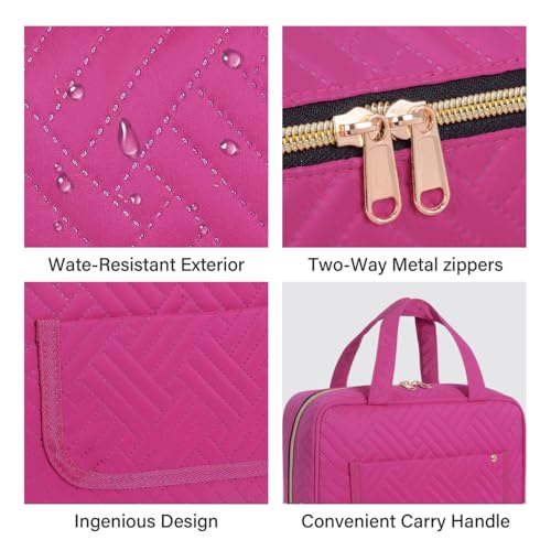 LANDFOBO Hanging Toiletry Bag for Travel, 4-Compartment Organizer, Rose Red