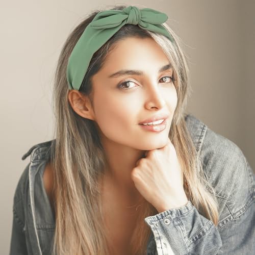 Jaciya Wide Knotted Bow Headbands for Women 6 Pack - Black/Pink/Green