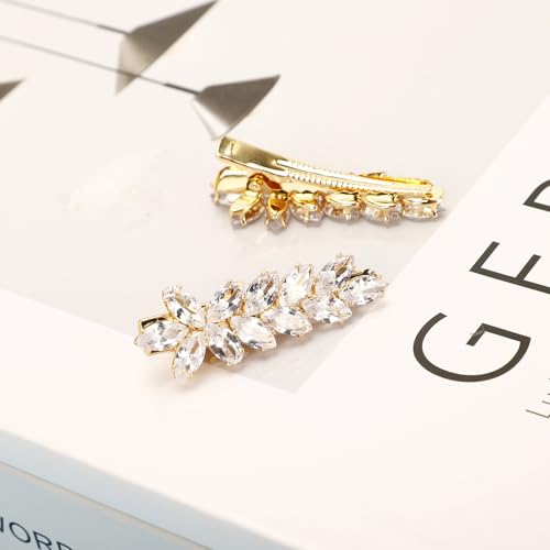 CIZITBE 2 Pcs Rhinestone Crystal Hair Clips for Bridal & Wedding, Gold