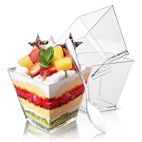 Hiasobre 3.5 oz Clear Mini Dessert Cups with Spoons - 50 Pack