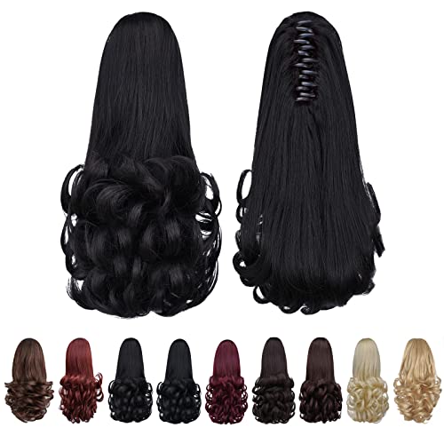 Natural Black 12-Inch Curly Ponytail Extension with Claw Clip - 3.8 OZ Synthetic Fake Hair