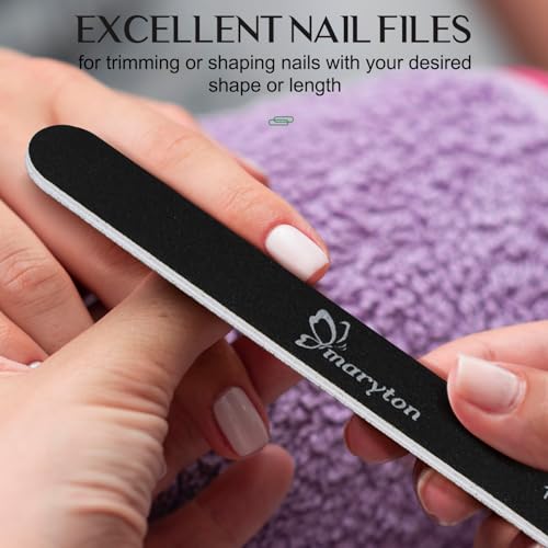 Maryton 100/180 Grit Nail Files - Professional 12 PCS Set for Acrylic & Natural Nails