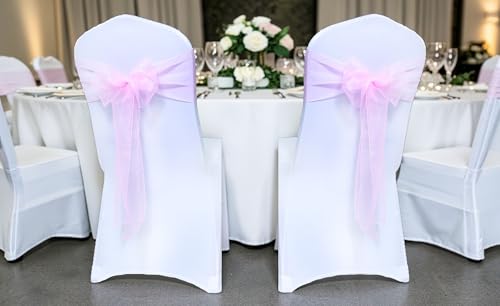 MDS Organza Chair Sashes - Pack of 10 Pink Bows for Weddings & Events