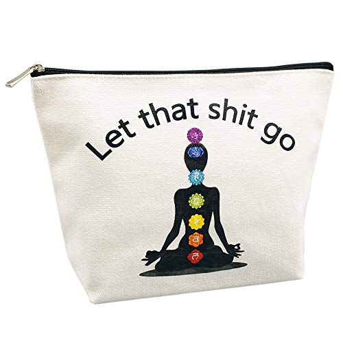 Charmoly Yoga Makeup Bag - 100% Cotton Canvas Cosmetic Pouch with Zipper