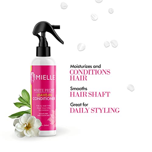 Mielle Organics White Peony Leave-In Conditioner Spray - Moisturizing Detangler for Curly Hair - 8 Fl Oz
