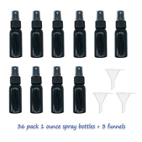 HOSL 36 Pack 1 Ounce Refillable Black Fine Mist Spray Bottles