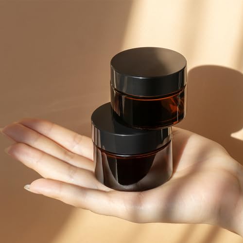 1oz Amber Glass Jar with Black Lid & Spatula - Empty Cosmetic Container