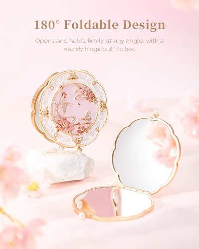 Imperblooms Peach Blossom Compact Mirror - Double-Sided Makeup Mirror