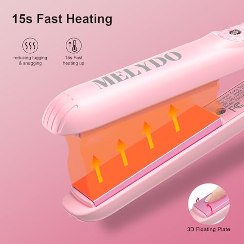 MELYDO Pink Mini Travel Flat Iron 0.7 Inch Hair Straightener & Curling Iron