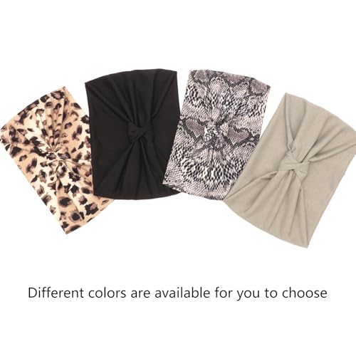 DRESHOW 4 Pack Vintage Turban Headbands for Women - Taupe, Snake, Leopard, Black