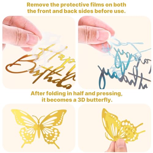 Gold Crown Happy Birthday Cake Topper Set with Butterflies & Candles