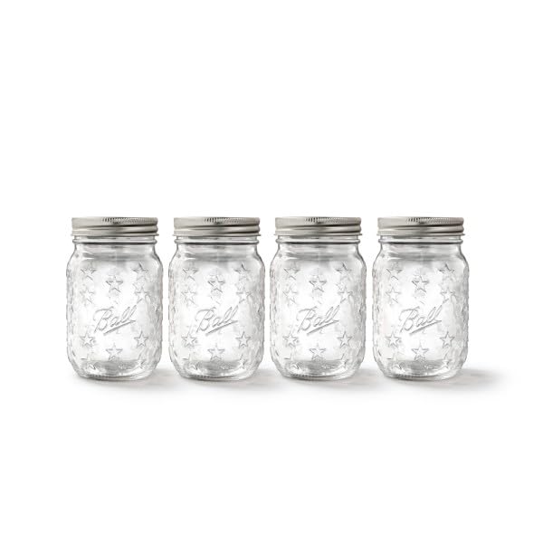 Ball Americana Mason Jars, 16 oz, 4-Pack with Lids - Star Design