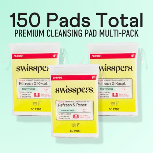 Swisspers Ultra-Soft Cotton Pads, Lint-Free Makeup Remover, 150 Count