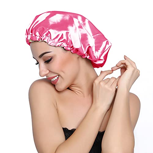 ELIHAIR Large Satin Sleep Bonnet for Frizzy Hair - Reversible & Adjustable Rose/Beige