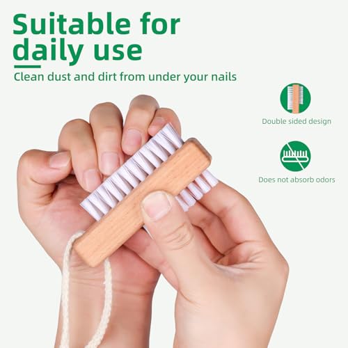 BONUMVITA 2-Pack Wooden Nail Brush with Hanging Rope