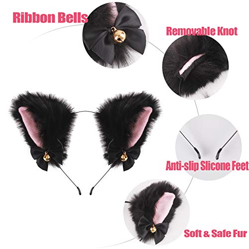 Black & Brown Plush Cat Ears Headband for Cosplay & Parties