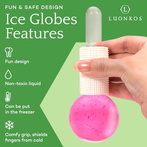 LUONKOS Ice Globes for Face and Eyes - Pink Glass Set of 2