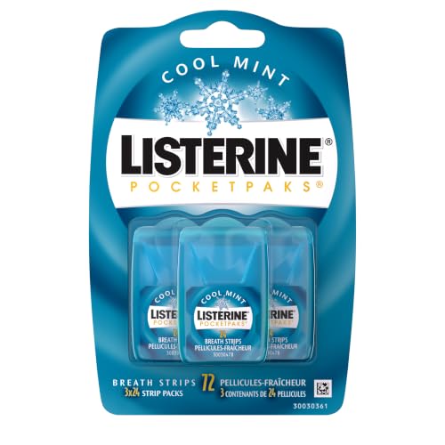Listerine PocketPaks Breath Strips Cool Mint 72 Count (Pack of 2) – Instant Fresh Breath