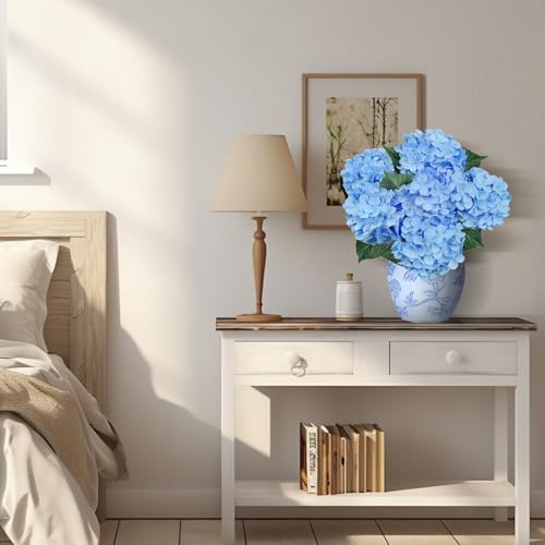 6PCS Premium Blue Silk Hydrangea Artificial Flower Bouquets