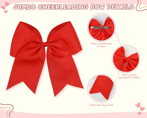 7 Inch Red Jumbo Cheer Bow Clip for Women - DS. DISTINCTIVE STYLE