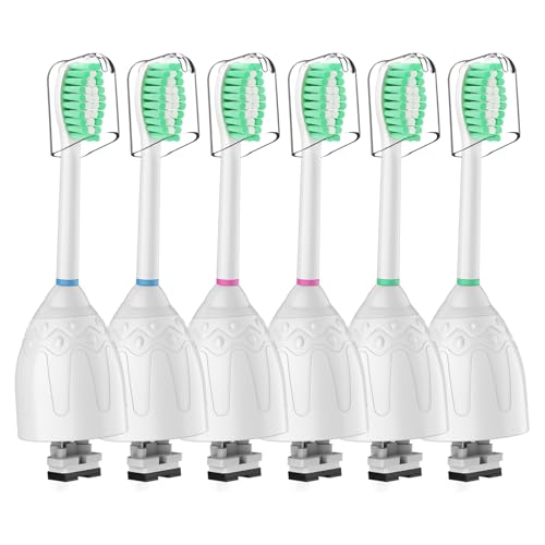 HAPPYMOMO 6 Pack Replacement Toothbrush Heads for Philips Sonicare E-Series, Essence, Xtreme, Elite, Advance & CleanCare