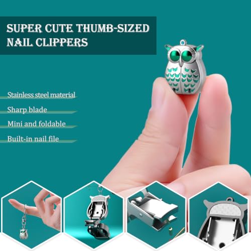 Owl Keychain Nail Clipper,Foldable 2-in-1 Stainless Steel with