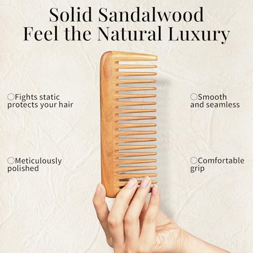 Onedor Natural Green Sandalwood Wide Tooth Comb for Detangling Hair