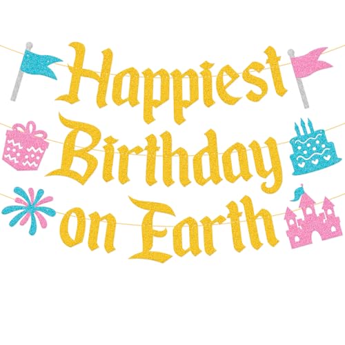 Happiest Birthday on Earth Banner - Princess Party Decorations
