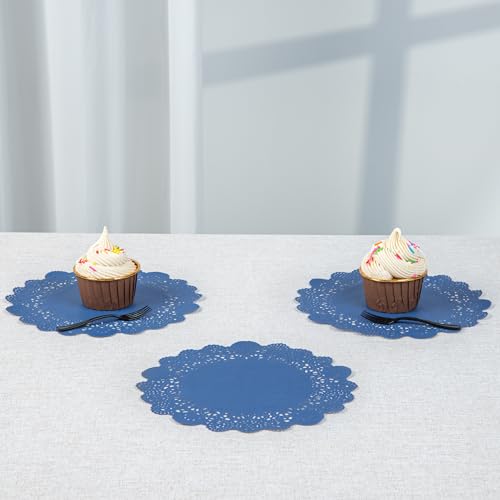 Navy Blue Paper Doilies - 100 Count, 8 Inch Lace Table Doilies