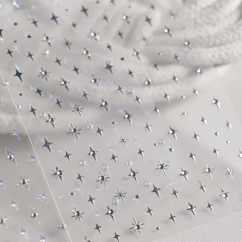 Self-Adhesive Silver Star Nail Decals - 5D Rhinestone Stickers