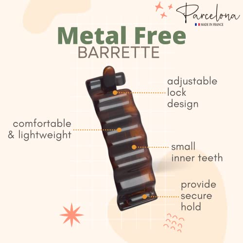Parcelona 3-Inch Crinkled Tortoise Shell Hair Barrette – No Metal, Cellulose Acetate