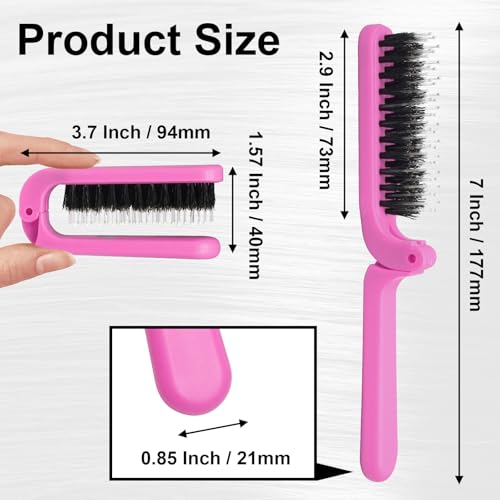 2 Pack Foldable Boar Bristle Hair Brush - Travel Size Pink