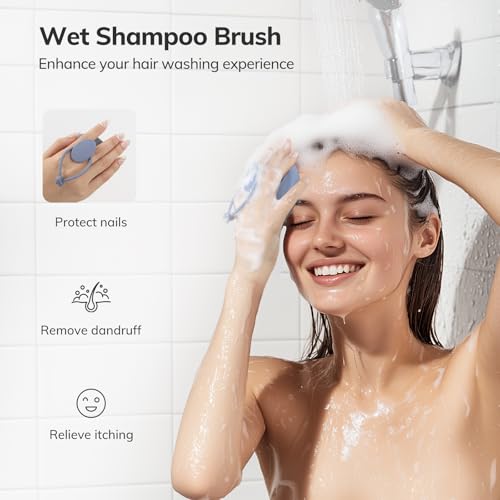 Sndyi Gray Blue Silicone Scalp Massager & Shampoo Brush for Hair Growth & Dandruff Removal