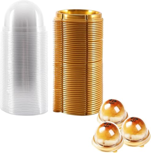 50 Set Clear Plastic Mini Cake Boxes - Round Cupcake Holders (3.1 inch)