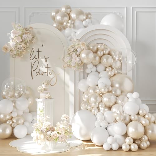 Double Stuffed Pearl White Balloon Arch Kit for Weddings & Showers