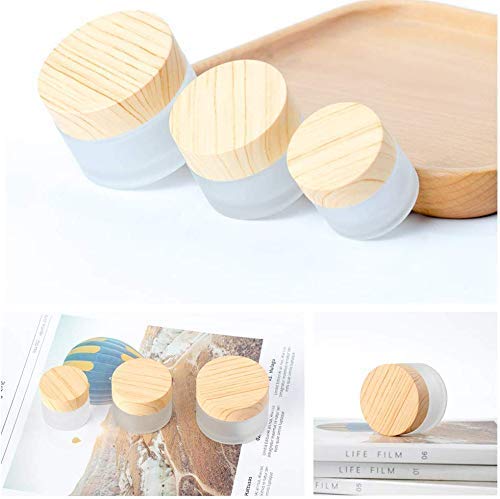 10 Pack 10g Frosted Glass Cosmetic Jars with Wood Grain Lids