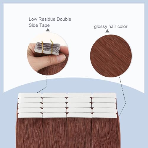 Lakaisa Reddish Brown Tape in Hair Extensions 16 Inch #33 Copper Red Straight Reusable Seamless Remy Hair 40g 10Pcs
