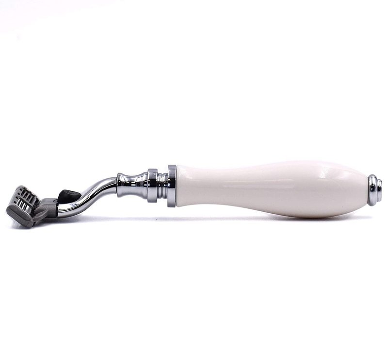 Parker – Deluxe Mach 3 Razor with Triple Blades for Close Shave – Premium White Resin Handle with Chrome Trim