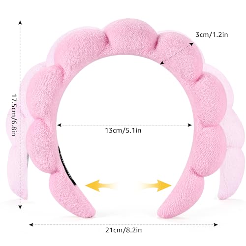 Ztomine Spa Headbands for Washing Face or Facial, Set of 2 Skincare Headbands, Terry Cloth Headband Wash Combo Pack - Puffy Makeup Washing, Mask, Skin Treatment (Black & Pink)