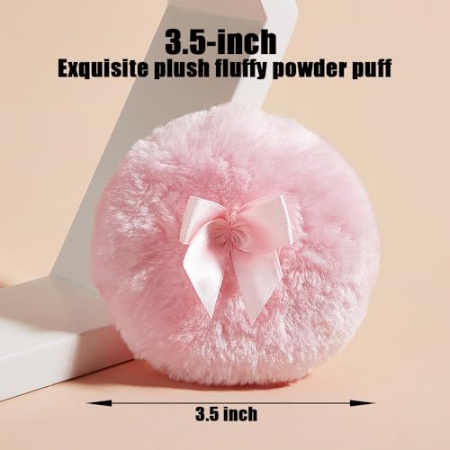 Luxury 4.2 Inch Glass Powder Container with 2 Plush Puffs - Pink Handle & Bow
