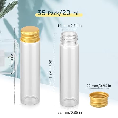 20ml Clear Glass Vials with Screw Caps - 35-Pack Small Sample Jars