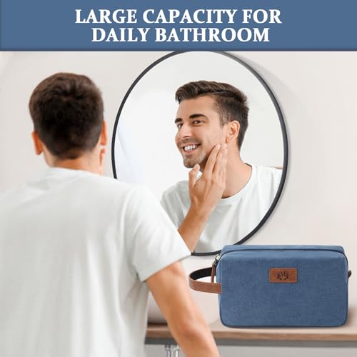Blue Canvas Toiletry Makeup Bag Dopp Kit - Initial A