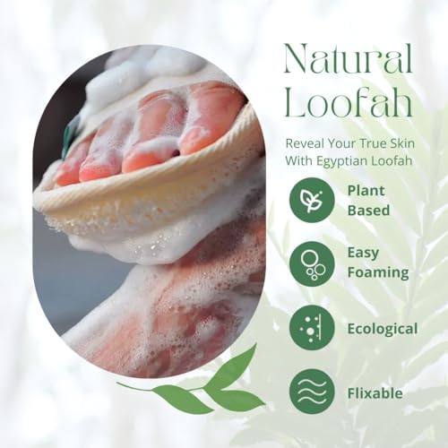 NileCart Natural Egyptian Loofah Pads - 6.5" Exfoliating Body Scrubber, 2-Pack