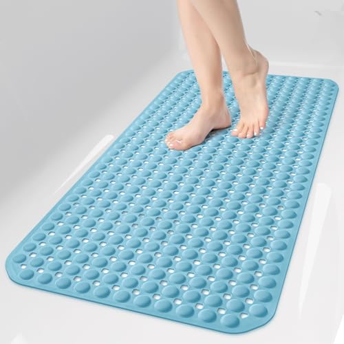 Non-Slip Bath Tub Shower Mat with Suction Cups - 35x16 Inch, Blue