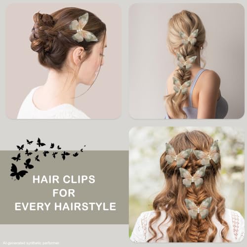 Boho Green Butterfly Hair Clips for Women - 2Pcs Vintage Barrettes